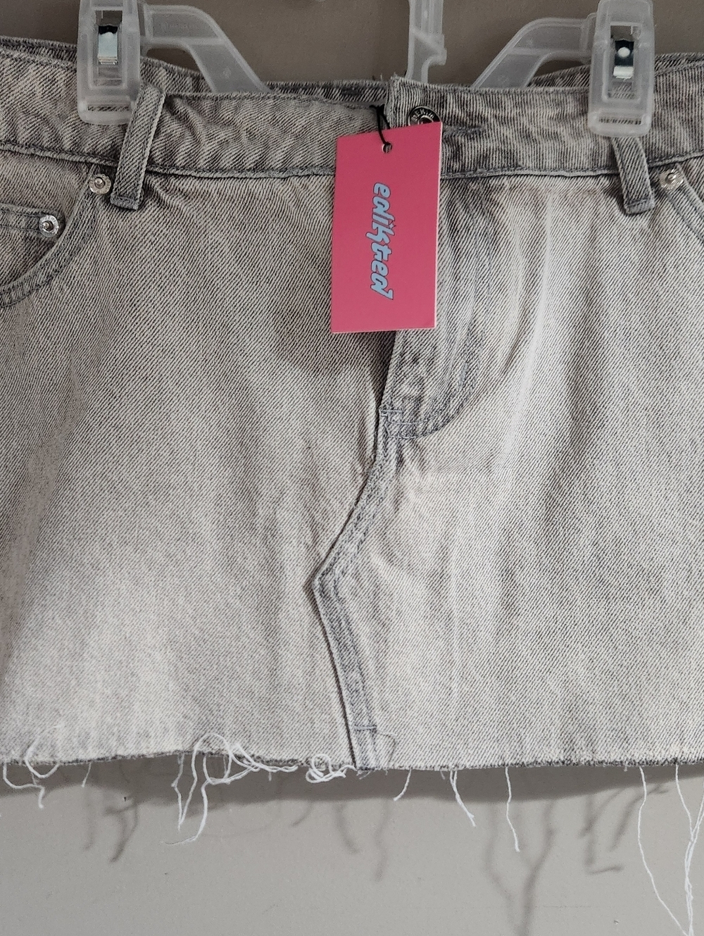 NWT Edikted Denim Mini Skirt Size L grey Denim - Picture 2 of 6